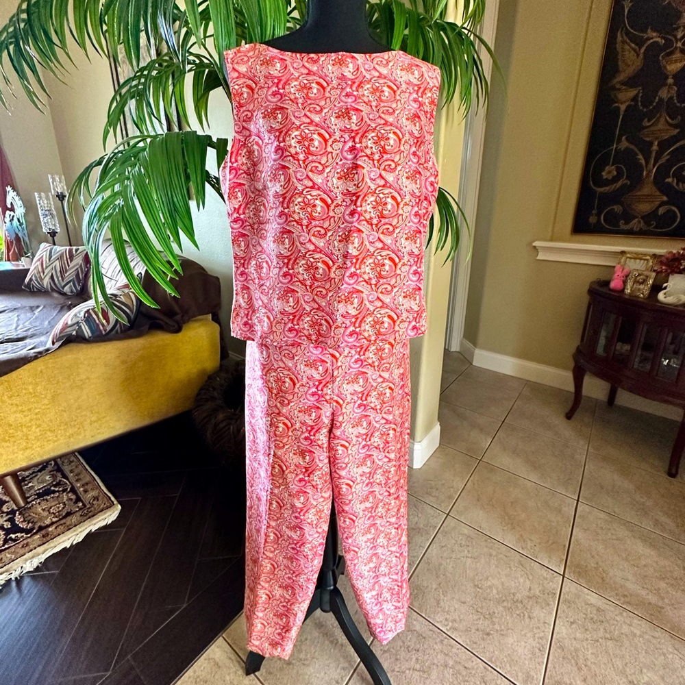 Evan Picone Maui Hibiscus Silk Pant Suit